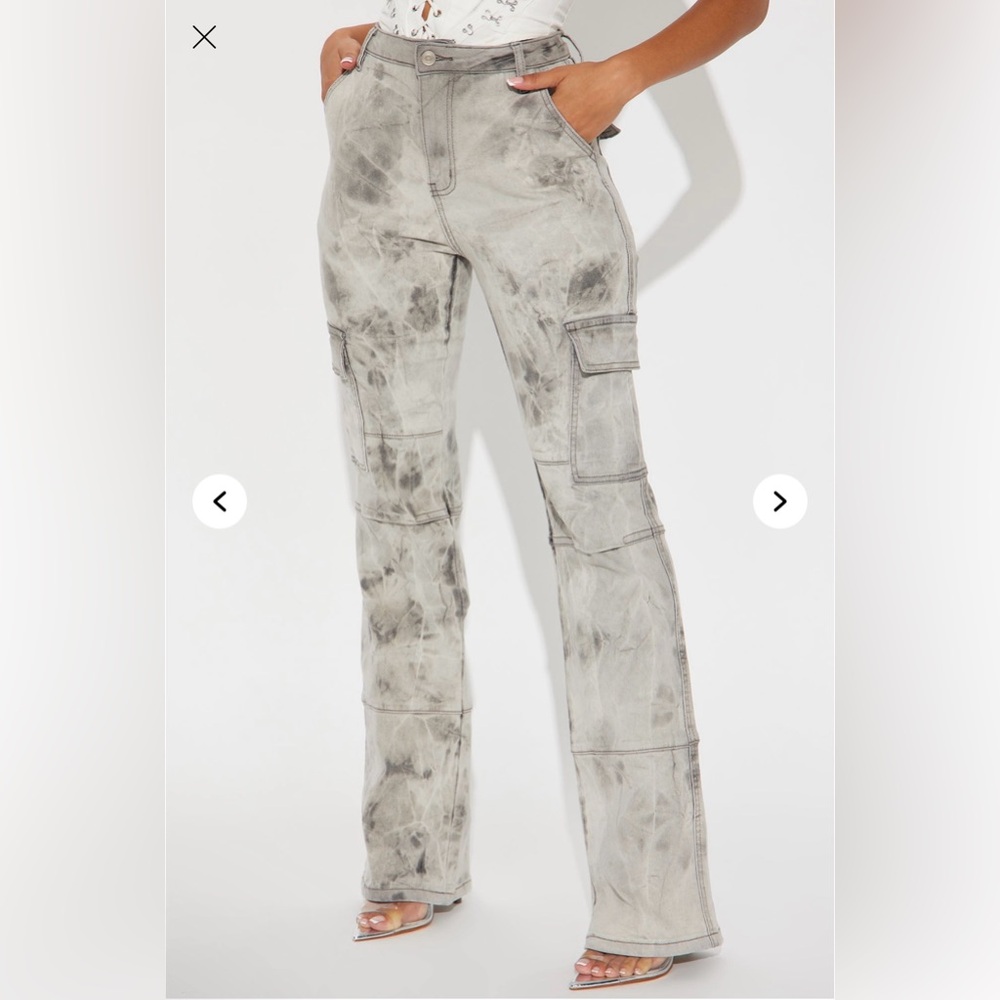Fashion Nova No Alternative Stretch Cargo Bootcut Jeans- Gray - Picture 2 of 7